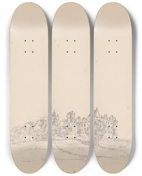 Triptych art skateboard deck of James Moore Linlithgow Palace West Lothian Scotland_1 by James Moore (1762-1799)