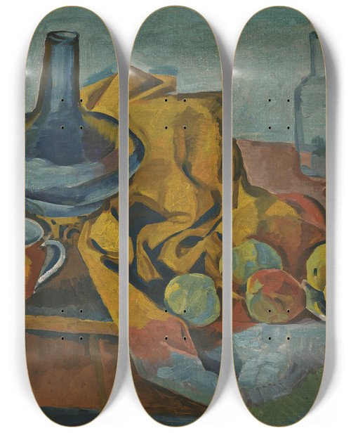 Triptych art skateboard deck of Bohumil Kubita Still Life With Fruit by Bohumil Kubista (1884-1918)