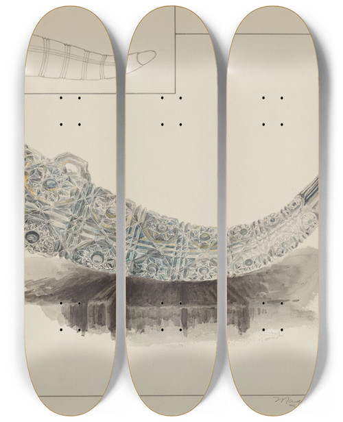 Triptych art skateboard deck of Magnus S Fossum Glass Flower Holder by Magnus S Fossum