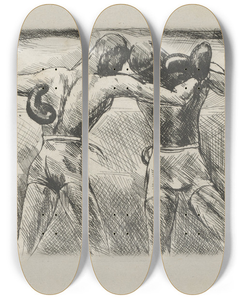Triptych art skateboard deck of Andr Dunoyer De Segonzac Tableau De La Boxe Illustr De 29 Gravures Leauforte Pl 12 by Andre Dunoyer De Segonzac (1884-1974)