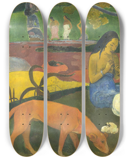 Triptych art skateboard deck of Paul Gauguin Arearea Joyfulness by Paul Gauguin (1848-1903)