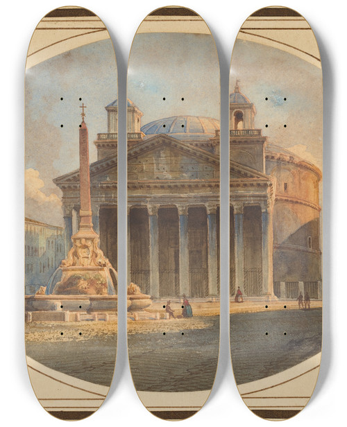 Triptych art skateboard deck of Victorjean Nicolle The Pantheon by Victor-Jean Nicolle (1754-1826)