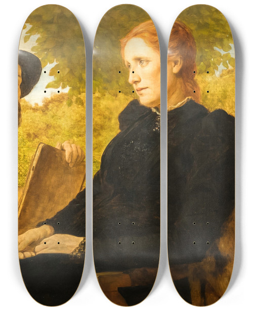 Triptych art skateboard deck of Wilhelm Steinhausen Selfportrait Of The Painter With His Wife by Wilhelm Steinhausen (1846-1924)