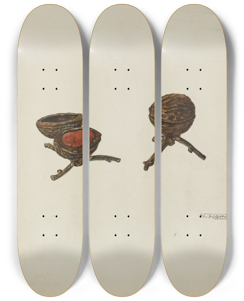 Triptych art skateboard deck of Nicholas Acampora Pair Of Pin Cushions by Nicholas Acampora