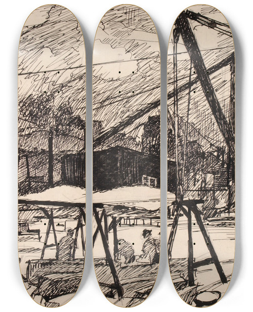 Triptych art skateboard deck of Henry Lyman Saen Untitled Iv by Henry Lyman Saen (1875-1918)