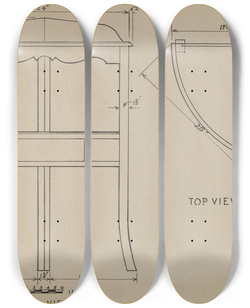 Triptych art skateboard deck of American 20Th Century Wash Stand_1 by American 20Th Century