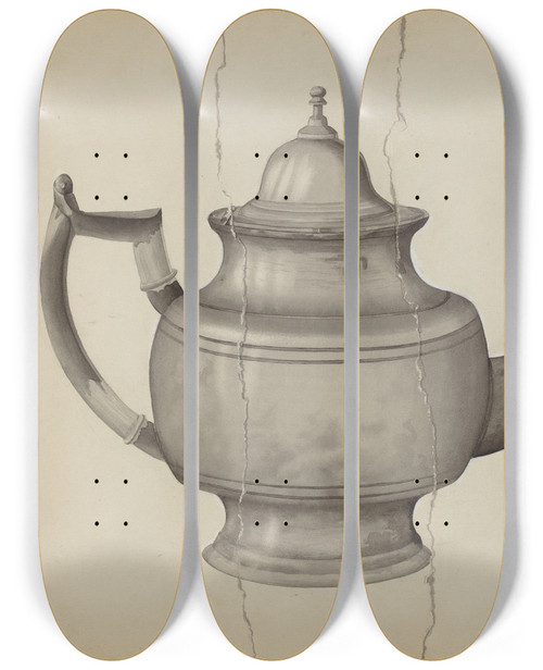 Triptych art skateboard deck of Samuel O Klein Pewter Teapot_1 by Samuel O Klein