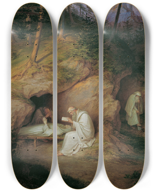 Triptych art skateboard deck of Ludwig Ferdinand Schnorr Von Carolsfeld Der Tote Eremit by Ludwig Ferdinand Schnorr Von Carolsfeld (1788-1853)