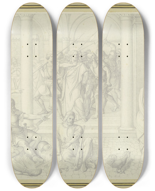 Triptych art skateboard deck of Wilhelm Von Schadow Repentance Of Peter by Wilhelm Von Schadow