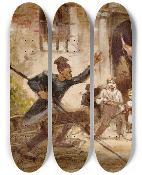 Triptych art skateboard deck of Maurycy Gottlieb Levy In Mass by Maurycy Gottlieb (1856-1879)
