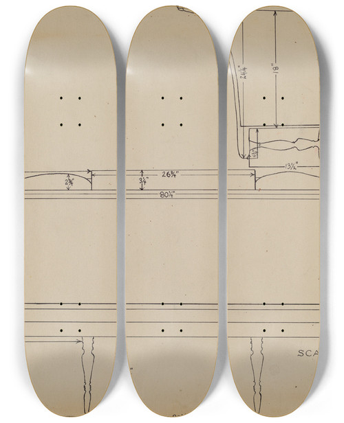 Triptych art skateboard deck of Isidore Sovensky Sofa by Isidore Sovensky