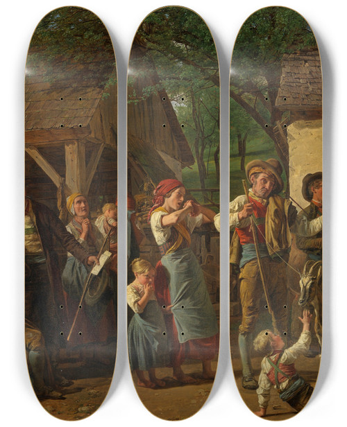 Triptych art skateboard deck of Ferdinand Georg Waldmller Die Pfndung by Ferdinand Georg Waldmuller (1793-1865)