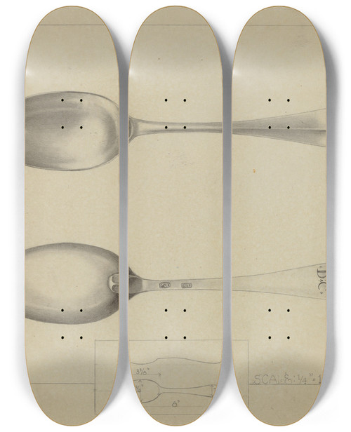 Triptych art skateboard deck of Charlotte Winter Silver Spoon_16 by Charlotte Winter (20-)