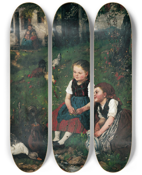 Triptych art skateboard deck of Johann Sperl Sommertag by Johann Sperl (1840-1914)