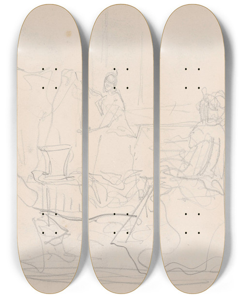 Triptych art skateboard deck of Henri De Braekeleer The Indian Scarf_2 by Henri de Braekeleer (1840-1888)