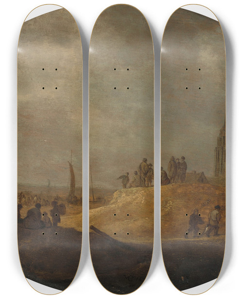 Triptych art skateboard deck of Jan Van Goyen A View Of Scheveningen From The Dunes by Jan Van Goyen (1596-1656)