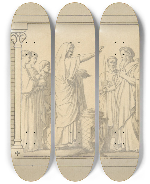 Triptych art skateboard deck of Jeanhippolyte Flandrin Melchizedek Presenting Abraham With Bread And Wine by Hippolyte Flandrin (1809-1864)