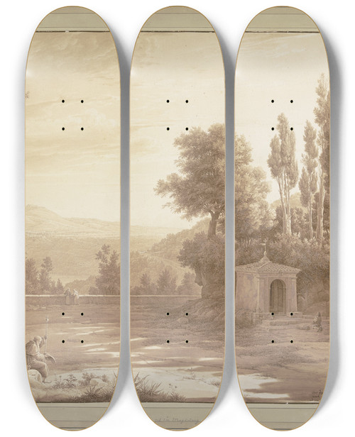 Triptych art skateboard deck of Friedrich Helmsdorf Aus Dem Kapuzinerkloster Von Albano by Friedrich Helmsdorf (1783-1852)
