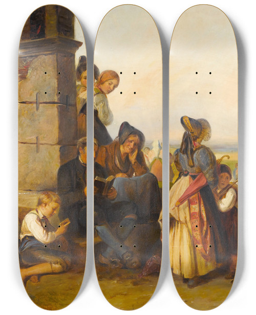 Triptych art skateboard deck of Johann Matthias Ranftl A Corpus Christi Procession by Johann Matthias Ranftl (1804-1854)