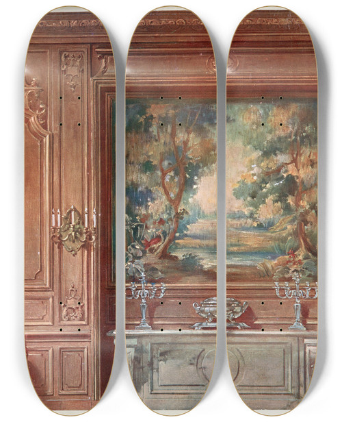 Triptych art skateboard deck of Georges Rmon Salle A Manger Louis Xiv Vue Gomtrale by Georges Remon (1889-1963)