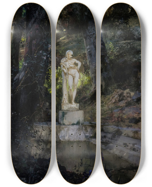 Triptych art skateboard deck of Henryk Siemiradzki Fauns Pond by Henryk Siemiradzki (1843-1902)
