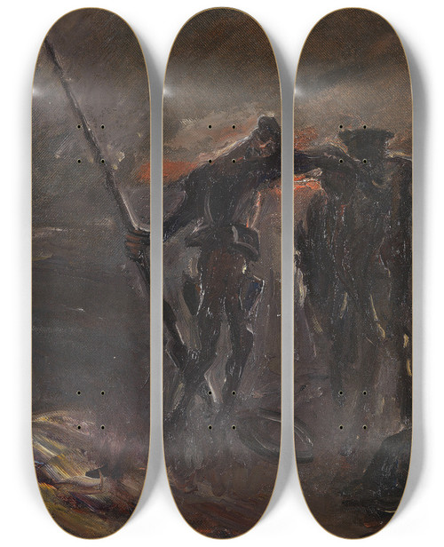 Triptych art skateboard deck of Max Slevogt Don Quixote Nachtwache Don Quijote Und Rosinante by Max Slevogt (1868-1932)