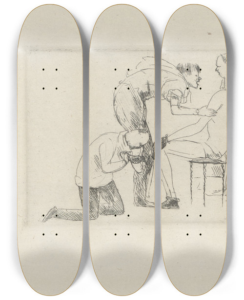 Triptych art skateboard deck of Andr Dunoyer De Segonzac Tableau De La Boxe Illustr De 29 Gravures Leauforte Pl 38 by Andre Dunoyer De Segonzac (1884-1974)