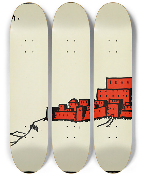 Triptych art skateboard deck of Hendrik Willem Van Loon Jerusalem by Hendrik Willem Van Loon (1882-1944)