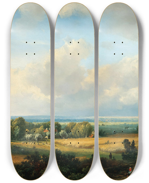 Triptych art skateboard deck of Pieter Kluyver A Vast Summer Landscape by Pieter Kluyver