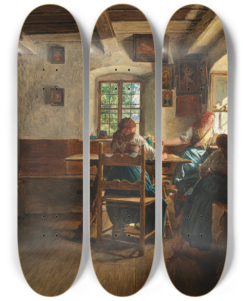 Triptych art skateboard deck of Ferdinand Georg Waldmller Der Abschied by Ferdinand Georg Waldmuller (1793-1865)