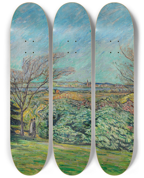 Triptych art skateboard deck of Theo Von Brockhusen Blick Vom Franzensberg by Theo Von Brockhusen (1882-1919)