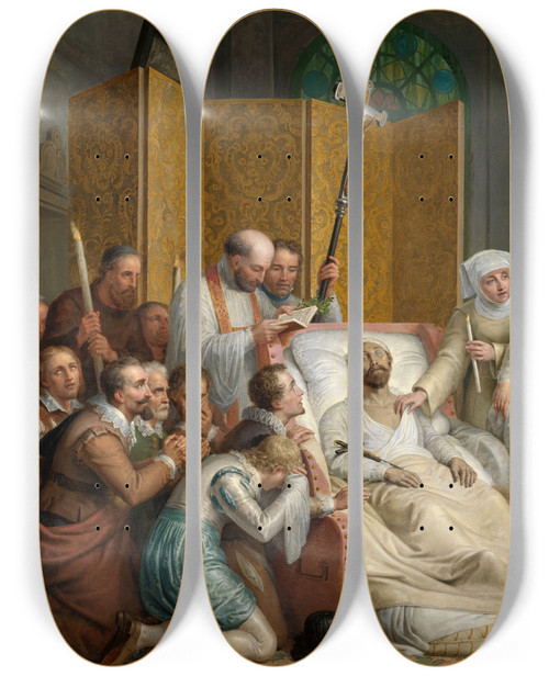 Triptych art skateboard deck of Mattheus Ignatius Van Bree The Death Of Peter Paul Rubens by Mattheus Ignatius Van Bree (1773-1839)