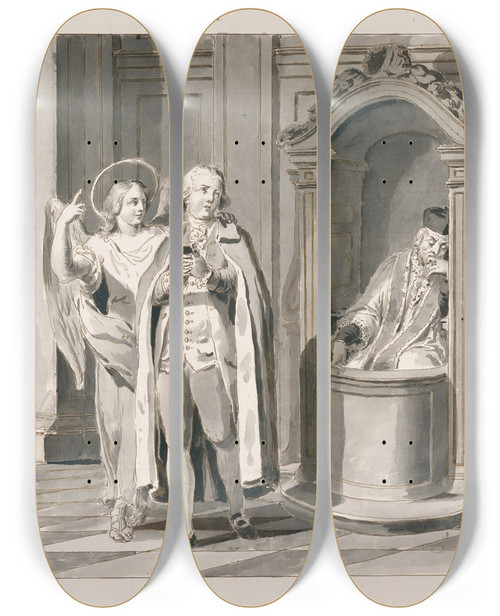 Triptych art skateboard deck of Pietro Antonio Novelli Confession Or Penance From The Sevensacraments by Pietro Antonio Novelli (1729-1804)