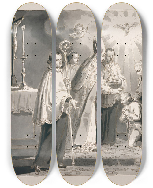 Triptych art skateboard deck of Pietro Antonio Novelli Confirmation From The Sevensacraments by Pietro Antonio Novelli (1729-1804)
