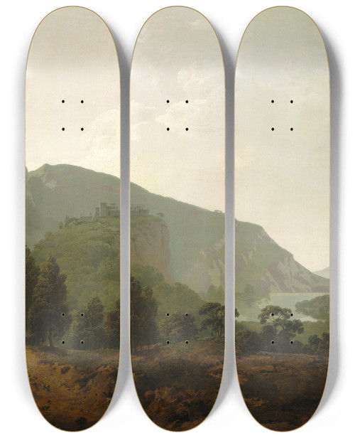 Triptych art skateboard deck of Joseph Wright Of Derby Italian Landscape by Joseph Wright Of Derby (1734-1797)