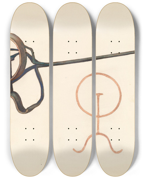 Triptych art skateboard deck of Elizabeth Johnson Branding Iron_20 by Elizabeth Johnson