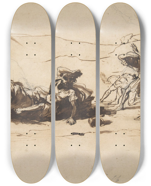 Triptych art skateboard deck of Pier Francesco Mola Conversion Of Saint Paul by Pier Francesco Mola (1612-1666)