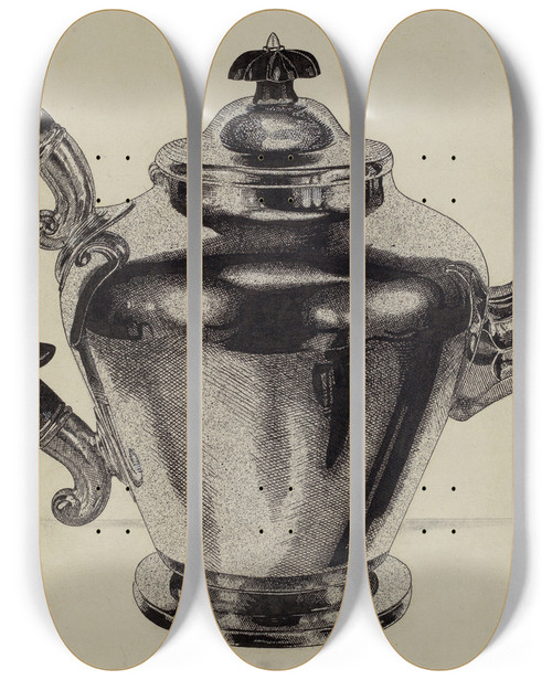 Triptych art skateboard deck of Harry Goodman Pewter Teapot_2 by Harry Goodman