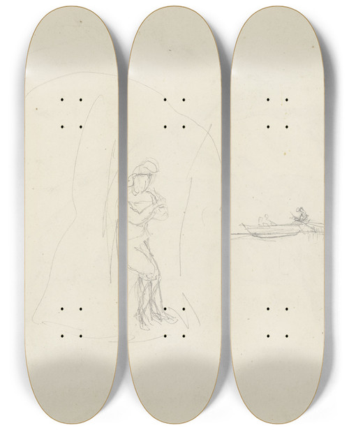 Triptych art skateboard deck of Carl Morgenstern Figure In A Grotto by Carl Morgenstern (1811-1893)