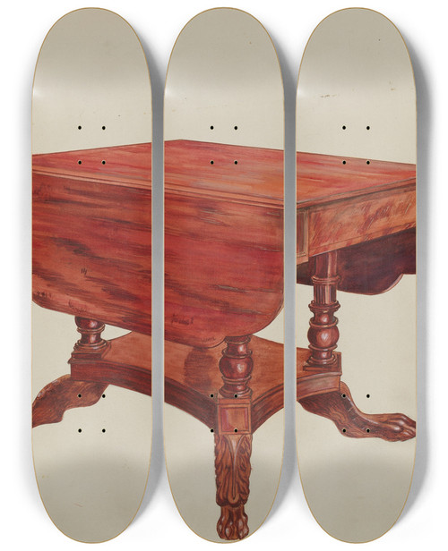 Triptych art skateboard deck of American 20Th Century Tabledrop Leaf by American 20Th Century
