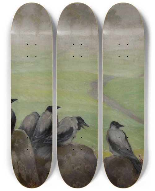 Triptych art skateboard deck of Kazimierz Stabrowski Crows Council Of Seniors by Kazimierz Stabrowski (1869-1929)