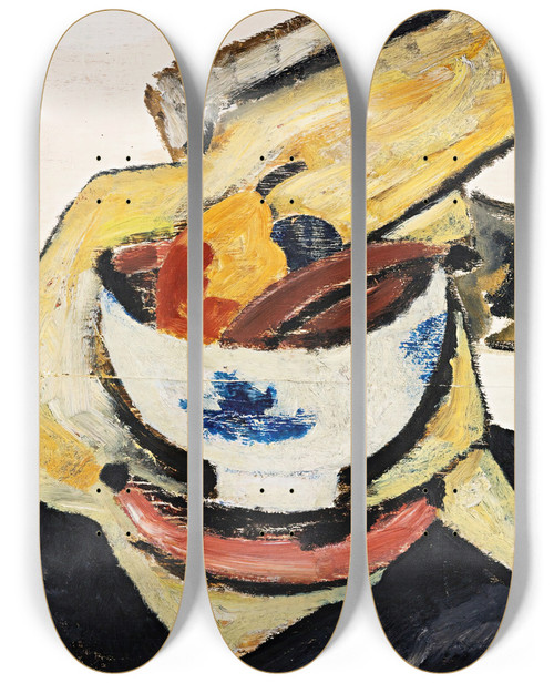 Triptych art skateboard deck of Marsden Hartley Still Life With White Bowl by Marsden Hartley (1877-1943)