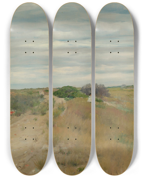 Triptych art skateboard deck of William Merritt Chase The Old Sand Road by William Merritt Chase (1849-1916)