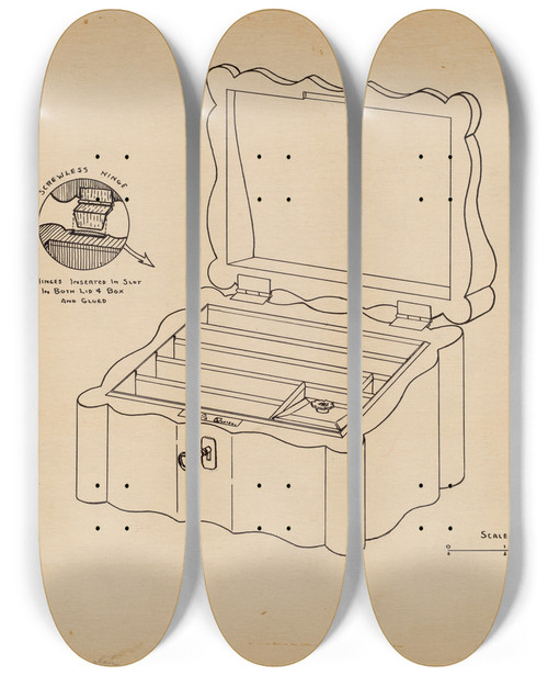 Triptych art skateboard deck of Francis Law Durand Game Box For Poker Chips_1 by Francis Law Durand (1935)