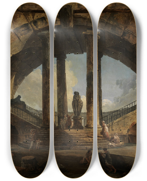 Triptych art skateboard deck of Hubert Robert Rmische Phantasievedute by Hubert Robert (1733-1808)
