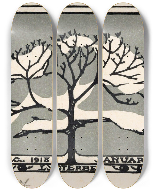 Triptych art skateboard deck of Julie De Graag Januari by Julie de Graag (1877-1924)