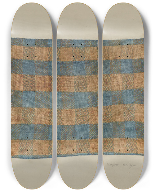 Triptych art skateboard deck of Marjorie Mcintyre Homespun Linen by Marjorie Mcintyre