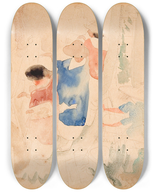 Triptych art skateboard deck of Charles Demuth Artists Sketching by Charles Demuth (1883-1935)