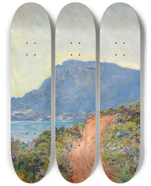 Triptych art skateboard deck of Claude Monet La Corniche Near Monaco by Claude Monet (1840-1926)