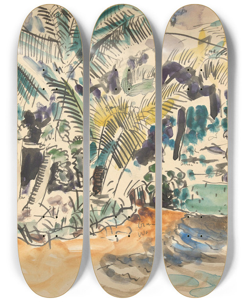 Triptych art skateboard deck of Pierre Jean Apol Landschap Met Palmen by Pierre Jean Apol (1876-1947)